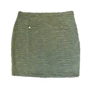 Michael Kors Skirt Mini Army Green Metallic Gold Zebra Print Sz L Designer Party